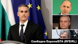 Колаж със снимки на служебния премиер Андрей Гюров, бившия президент Румен Радев, лидерът на „Възраждане“ Костадин Костадинов и Тошко Йорданов от ИТН