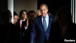 Russian Foreign Minister Sergei Lavrov walks to a meeting on the sidelines of the G20 summit in Bali, Indonesia, on November 15.
