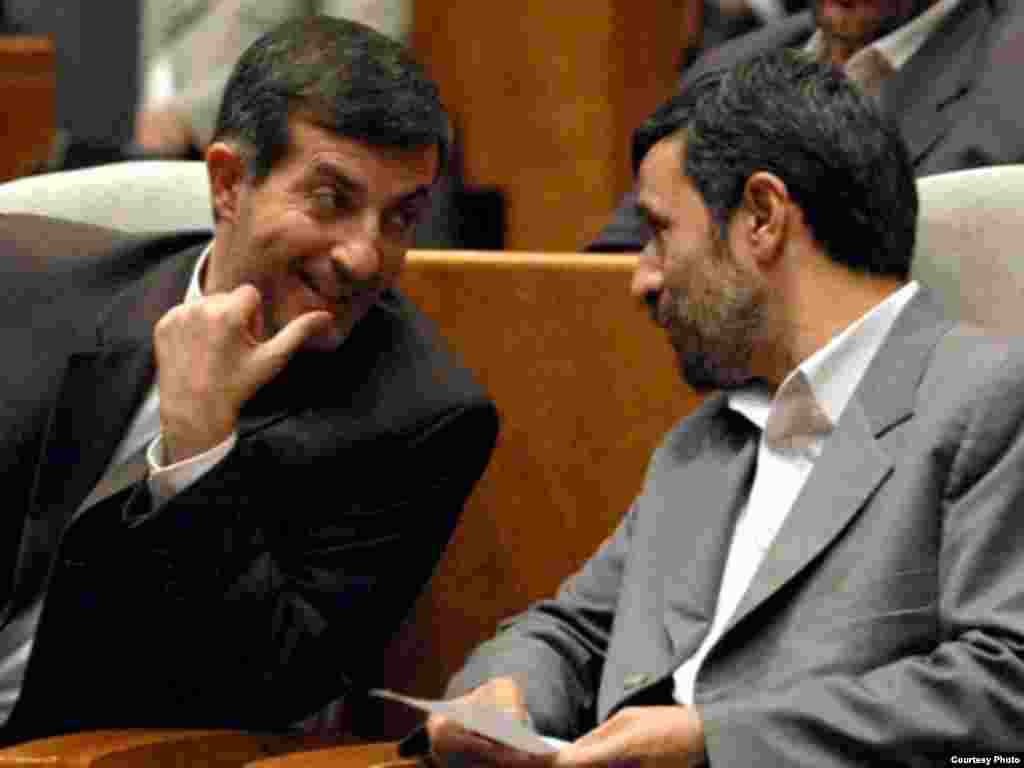 Iran -- President Mahmud Ahmadinejad (R) and his new vice president Esfandiar Rahim-Mashaei, Jul2009 - Iran's President, Mahmoud Ahmadinejad (R) and his new vice president, Esfandiar Rahim-Mashaei (courtesty photo from Mashaei's official website: www.mashaei.ir) Mashaei, Mashaee, 