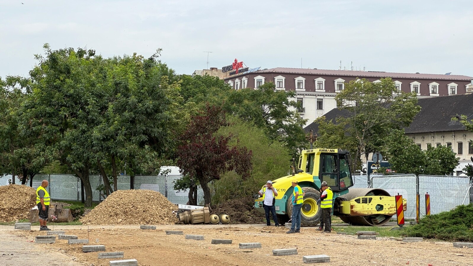 Planșeul Unirii, Bucharest, Romania. Workers are preparing the first construction works on the Unirii Square Unirii Floor