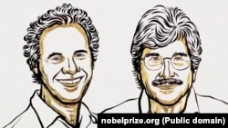 Victor Ambros (s) și Gary Ruvkun (d) într-o ilustrație furnizată de Comitetul Nobel.