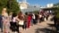 Citizens are waiting in line for a new identity card in front of the building of the Ministry of Internal Affairs, Podgorica, Montenegro