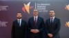 Predsjednik Crne Gore Jakov Milatović i premijer Milojko Spajić sa predsjednikom Srbije Aleksandeom Vučićem na otvaranju samita EU-Zapadni Balkan u Tivtu 4. juna 2026. 
