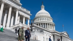 House Minority Leader Hakeem Jeffries (D-NY) and House Minority Whip Katherine Clark (D-MA) arrive at a press conference on Capitol Hill in Washington on September 16.