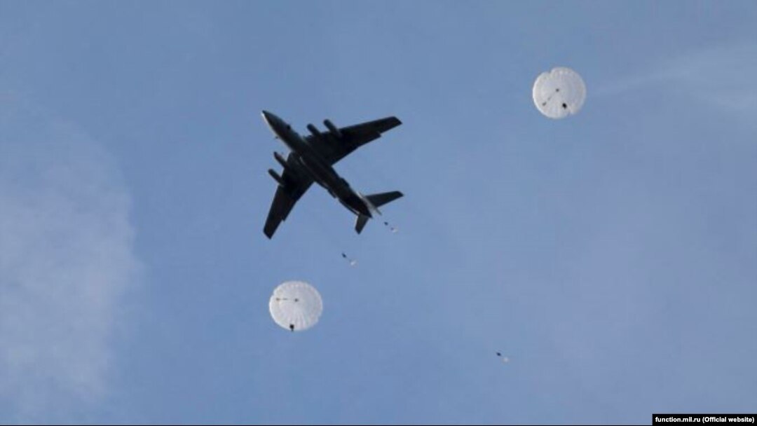 Russian airborne troops during military exercises in Crimea last month