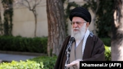 Iranian Supreme Leader Ayatollah Ali Khamenei speaks during a tree planting ceremony in Tehran, March 3, 2020