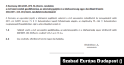 Orbán Viktor jegyzi a visszavonásról szóló rendeletet, amely 2021. július 16-án jelent meg a Magyar Közlönyben.