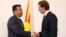 Macedonian Prime Minister Zoran Zaev (left) made his remarks after meeting with Austrian Chancellor Sebastian Kurz (right) on January 30. 