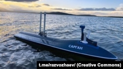 Российский безэкипажный катер «Сарган» во время проведения испытаний