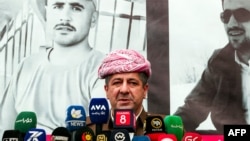 Masrur Barzani, premijer autonomne Regionalne vlade iračkog Kurdistana, obraća se medijima 25. marta.