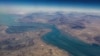 An aerial view of the island of Qeshm, separated from the Iranian mainland by the Clarence Strait.