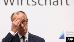 Канцлер Німеччини Фрідріх Мерц на прес-конференції під час відвідування «Міжнародного ярмарку ремесел 2026» у Мюнхені, 6 березня 2026 року.