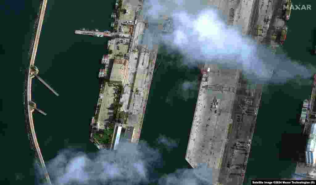 A satellite view of Russia&rsquo;s naval facility in Tartus, on Syria&rsquo;s Mediterranean coast on December 13, 2024. The Kremlin has reportedly been in talks with militant group Hayat Tahrir al-Sham (HTS), now the de facto government in Syria, over the future of Russia&rsquo;s Syrian bases. &nbsp;