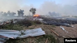 A site that was hit amid Russian drone attacks in the Odesa region, Ukraine, on September 4.