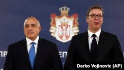 Aleksandar Vucic (dreapta) și Boiko Borisov (stânga) la Belgrade, Serbia, decembrie 2018