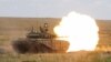 RUSSIA -- A T-72B3 battle tank fires during the final stage of an operational readiness check at the Kadamovsky range, Rostov-on-Don region, July 21, 2020
