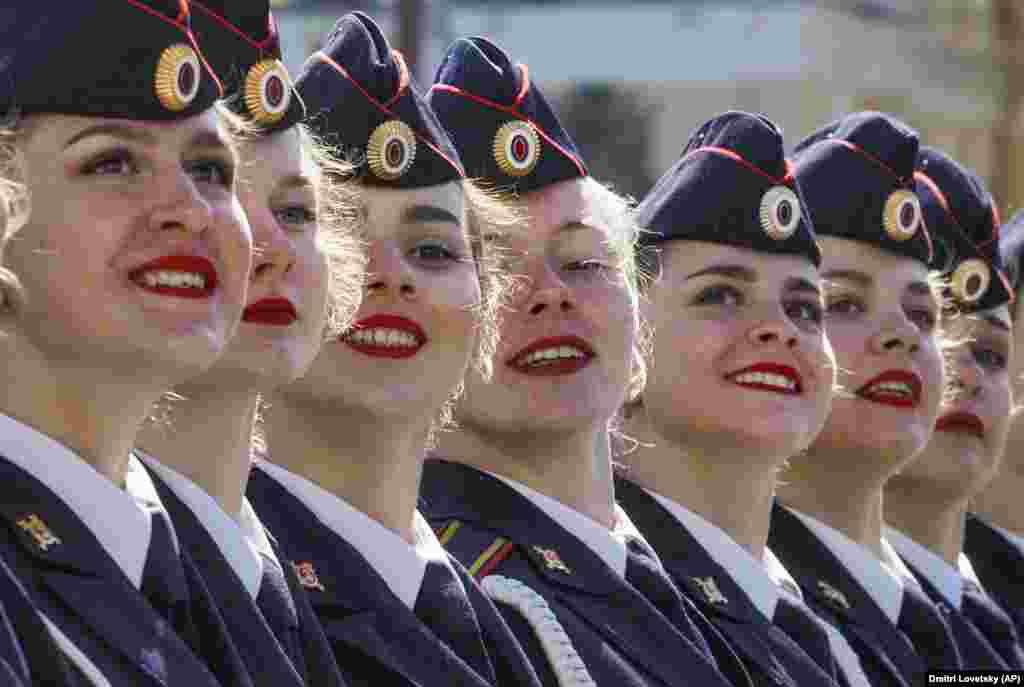 Russian cadets march during a Victory Day military parade in St. Petersburg on May 9. (AP Photo/Dmitri Love)