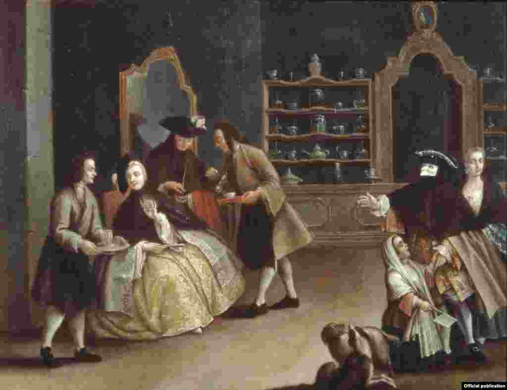 Magazinul de cafea - tablou de Pietro Longhi, cca 1750-70 (Vicenza, Gallerie d&#39;Italia - Palazzo Leoni Montanari).