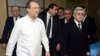 Armenia - President Serzh Sarkisian (R) visits the Surb Grigor Lusavorich hospital in Yerevan where one of his election challengers, Paruyr Hayrikian, is recovering from a gunshot wound, 1Feb2013. 