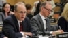 President on FATF, Marshall Billingslea (L) at day one of the FATF Plenary under U.S. presidency in Paris on October 17, 2018.