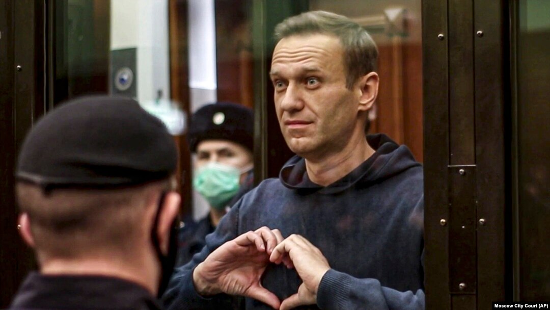 Alexei Navalnîi în timpul instanței din Moscova, 2 februarie 2021.
