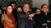 Former Pakistani Prime Minister Nawaz Sharif (center) addresses supporters on February 9. 