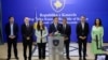 Kreu i LDK-së, Lumir Abdixhiku, duke prezantuar kandidatin për president, Bekim Sejdiu (i dyti nga ana e majtë e fotografisë). 