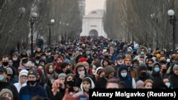 Омбы, Ресей. Навальный жақтастарының митингі. 21 сәуір, 2021 жыл.