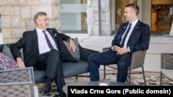 Premijeri Hrvatske i Crne Gore, Andrej Plenković i Milojko Spajić, tokom skupa u Bledu u Sloveniji, 1. septembar 2025.