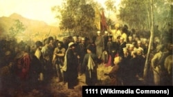 Теодор Горшельт. Пленный Шамиль перед главнокомандующим князем Барятинским 25 августа 1859 года (Википедия)