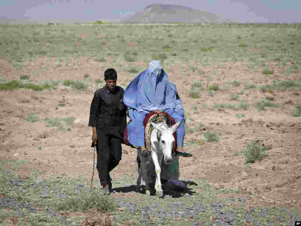 Əfqanıstanda burqa geyinmiş bu qadın Herat əyalətində xəstəxanaya gedir. Foto: AP/Hoshang Hashimi
