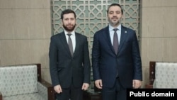 Syria - Syrian Foreign Minister Asaad Hassan al-Shibani (right) meets Armenian Deputy Foreign Minister Vahan Kostanian, Damascus, January 27, 2025.