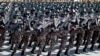 Soldiers march in a parade for the 70th anniversary of North Korea's founding day in Pyongyang in 2018. 