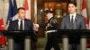 Canadian Prime Minister Justin Trudeau (right) and French President Emmanuel Macron hold press conference.