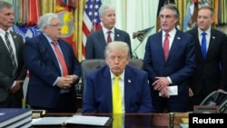 US President Trump delivers remarks in the Oval Office at the White House on June 4.