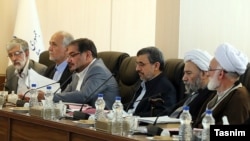 A meeting of Expediency Discernment Council, April 28, 2018. Former president Mahmoud Ahmadinejad (3rd from R) is also a member, despite his sharp criticism of the ruling elite.