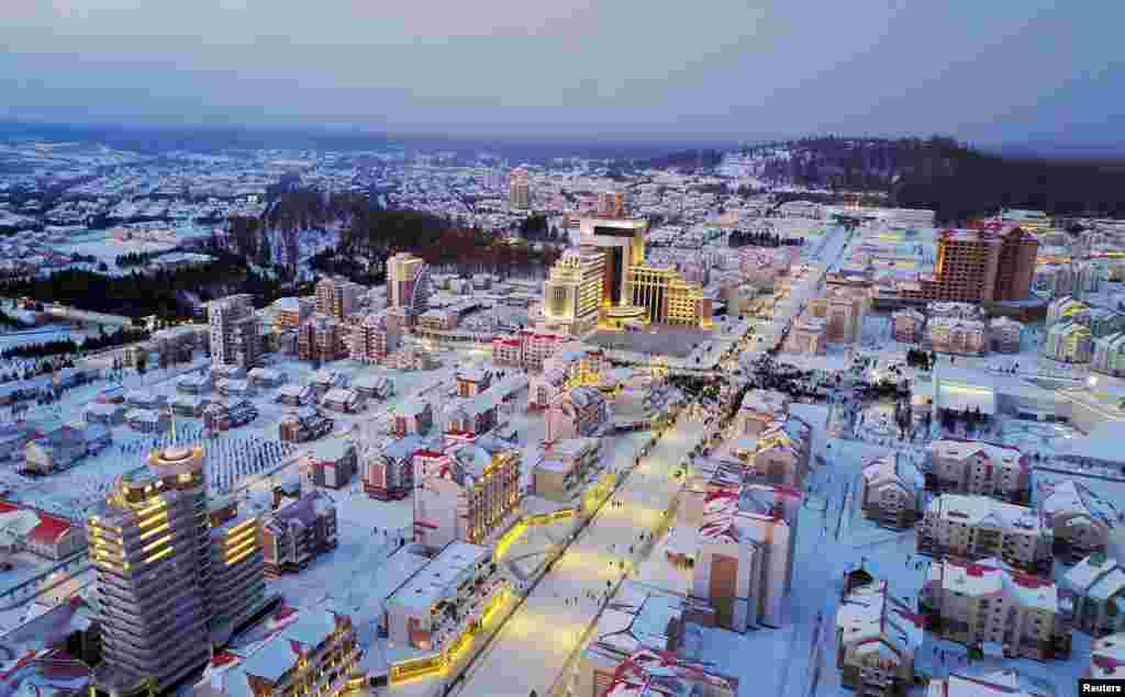 A drone-eye&#39;s view of Samjiyon, a North Korean city that state media says will be able to house 4,000 families. &nbsp;