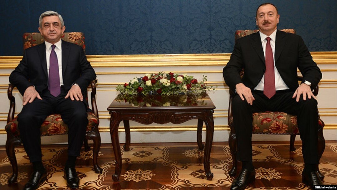 ArmenianSerzh Sarkisian (left) and his Azerbaijani counterpart Ilham Aliyev meet in Vienna for a fresh round of talks over Nagorno Karabakh on November 19. 