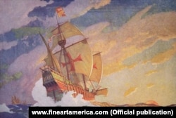 Судно экспедиции Колумба пересекает Атлантику. Ньюэл Вайет, 1927