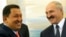 Belarusian President Alyaksandr Lukashenka (right) welcomes his Venezuelan counterpart, Hugo Chavez.