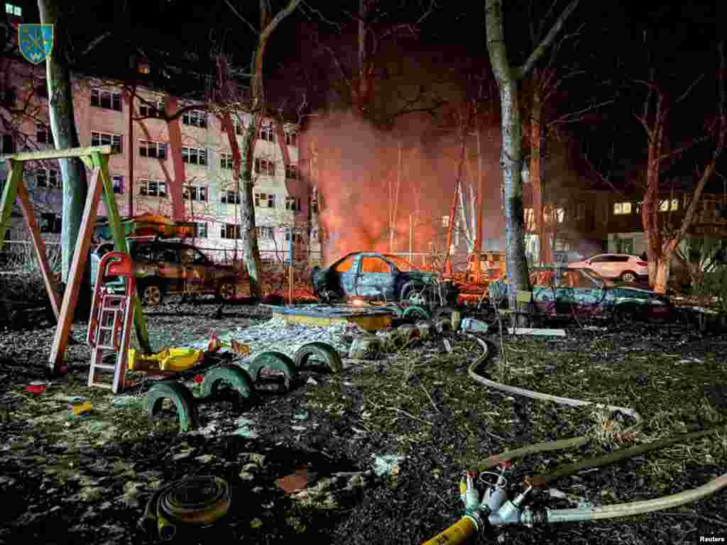 A photo supplied by the Press Service of Ukraine captures the early morning damage to residential areas in the Black Sea port of Odesa. Kyiv claims to have shot down 19 of 20 Iranian Shahad drones that targeted the port city, injuring three people and resulting in roughly 130 people being evacuated from their homes. &nbsp;