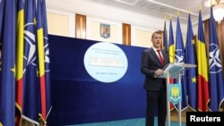 Ministrul român al apărării, Ionuț Moșteanu, la conferința de presă de miercuri, 29 octombrie, la București.