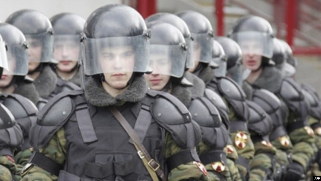Russian riot police train in Moscow. The police forces face accusations of endemic corruption, including bribe-taking and falsifying cases. 