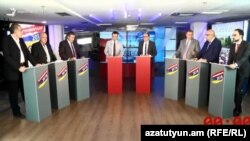 Armenia - Senior members of Armenian parties running in parliamentary elections take part in a debate hosted by RFE/RL's Armenian service in Yerevan, November 27, 2018.