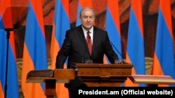 Armen Sarkisian is sworn in as president in Yerevan on April 9.