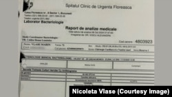Raportul de analize medicale din 11 octombrie 2024 al pacientului Marin Vlase arată infectarea cu Acinetobacter baumannii.