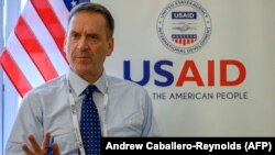 Germany -- U.S. Agency for International Development administrator Mark Green speaks to members of the press during a briefing at the Munich Security conference, February 14, 2020.