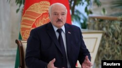 Президентът на Беларус Александър Лукашенко присъства на пресконференция в Минск, Беларус, 16 февруари 2023 г.