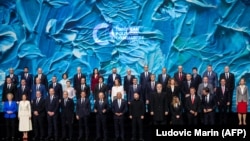 Participants of the 8th European Political Community summit pose for a family photo in Yerevan, May 4, 2026.