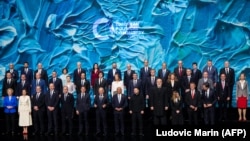 Participants of the 8th European Political Community (EPC) summit pose for a family photo at the summit's venue in Yerevan, May 4, 2026.